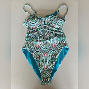 NWT Becca By Rebecca Virtue Mosaic Sarai Plunge One- Piece Sz S.